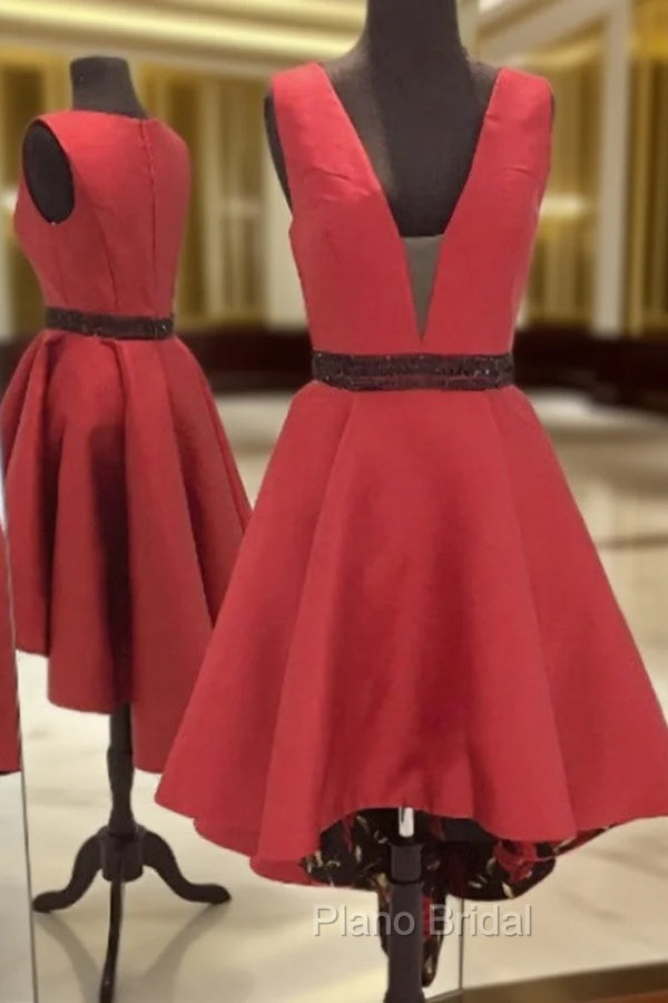 Beading Homecoming Dresses Outlet A-line Sleeveless V-Neck Asymmetrical Beading Zipper Dresses Main image