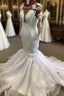 Beading Mermaid Sheer Tulle Wedding Dress Appliques Long Sleeves Bridal Dress