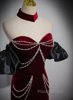 Beauiful Wine Red Off Shoulder Mermaid Long Formal Prom Dresses, Wine Red Party Dresses