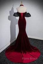 Beauiful Wine Red Off Shoulder Mermaid Long Formal Prom Dresses, Wine Red Party Dresses