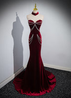 Beauiful Wine Red Off Shoulder Mermaid Long Formal Prom Dresses, Wine Red Party Dresses