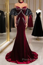 Beauiful Wine Red Off Shoulder Mermaid Long Formal Prom Dresses, Wine Red Party Dresses