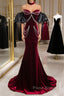Beauiful Wine Red Off Shoulder Mermaid Long Formal Prom Dresses, Wine Red Party Dresses