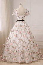 Beauitufl Floral V-Neck Lace Short Sleeve Flowers Long Formal Prom Dresses Floral Party Dresses Formal Prom Dresses shops