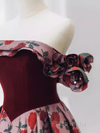 Beautiful A Line Off The Shoulder Long Floral Formal Prom Dresses