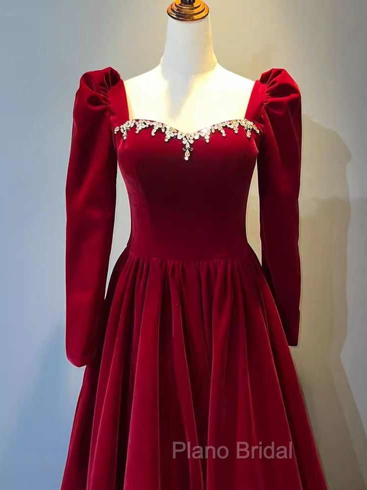 Beautiful A Line Red Velvet Formal Prom Dresses Sweatheart Party Dresses Brithday Ball Gown