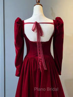 Beautiful A Line Red Velvet Formal Prom Dresses Sweatheart Party Dresses Brithday Ball Gown
