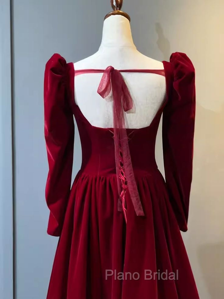Beautiful A Line Red Velvet Formal Prom Dresses Sweatheart Party Dresses Brithday Ball Gown