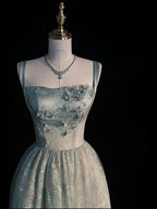 Beautiful A Line Sage Green Long Tulle Formal Prom Dresses