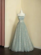 Beautiful A Line Sage Green Long Tulle Formal Prom Dresses