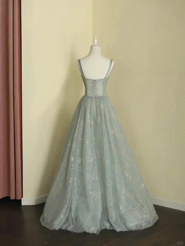 Beautiful A Line Sage Green Long Tulle Formal Prom Dresses