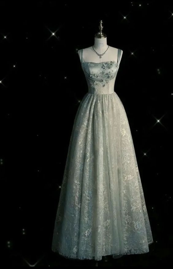Beautiful A Line Sage Green Long Tulle Formal Prom Dresses Main image