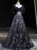 Beautiful A-line Simple Black Floor Length Party Dresses, Black Long Formal Prom Dresses