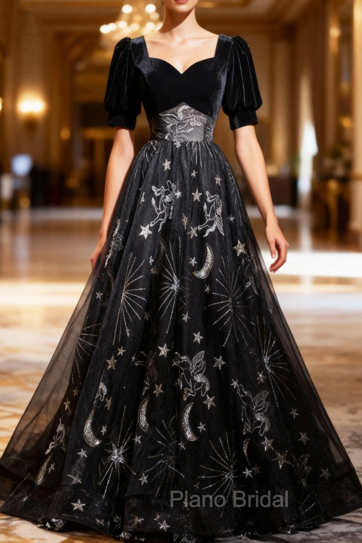 Beautiful A-line Simple Black Floor Length Party Dresses, Black Long Formal Prom Dresses Main image