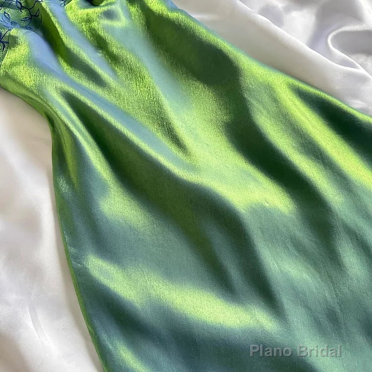 Beautiful A Line Spaghetti Straps Green Long Prom Dresses Evening Gowns Secondary image