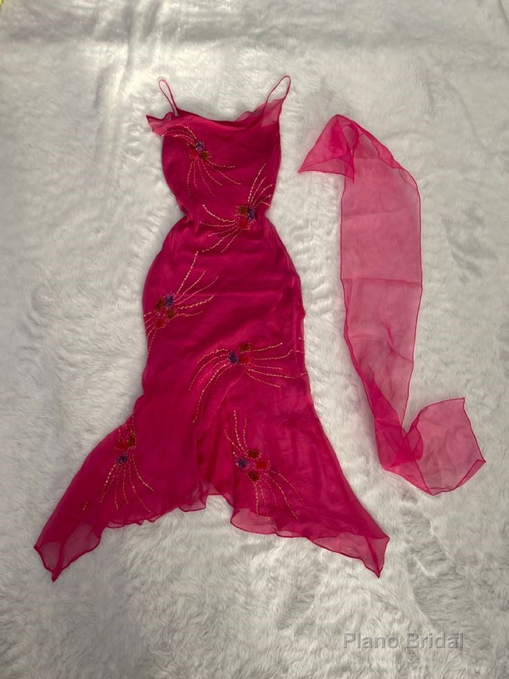 Beautiful A line Spaghetti Straps Pink Chiffon Prom Dress Main image