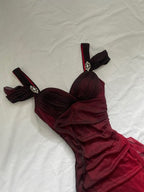 Beautiful A Line Straps Ombre Red Long Chiffon Formal Prom Dresses