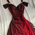 Beautiful A Line Straps Ombre Red Long Chiffon Formal Prom Dresses
