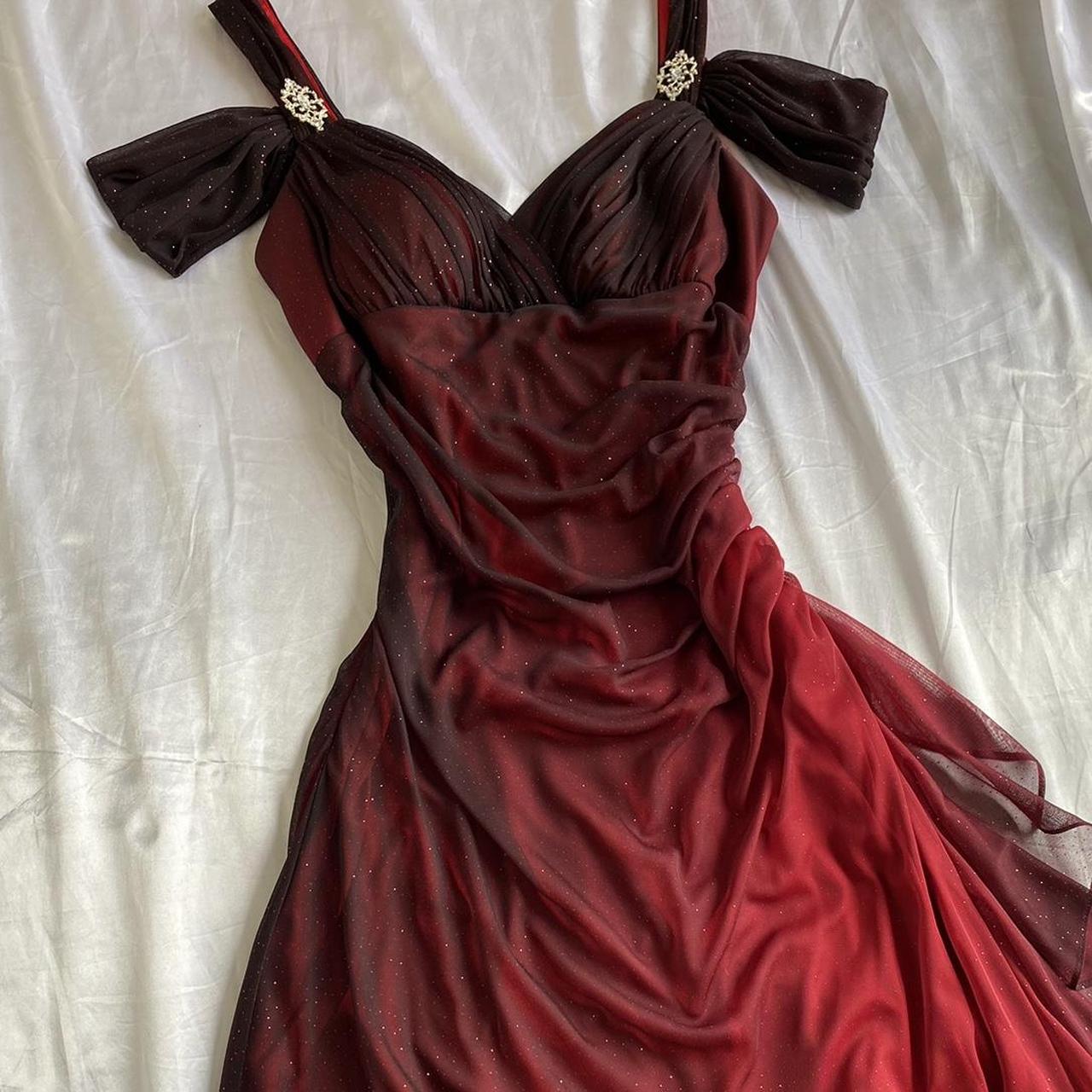 Beautiful A Line Straps Ombre Red Long Chiffon Formal Prom Dresses