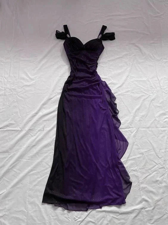Beautiful A Line Straps Ombre Red Long Chiffon Formal Prom Dresses