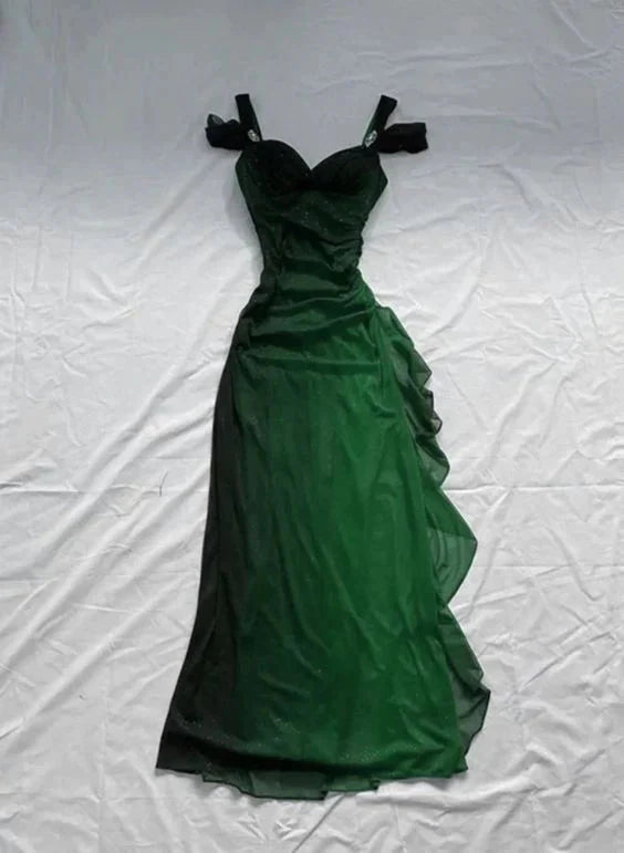 Beautiful A Line Straps Ombre Red Long Chiffon Formal Prom Dresses