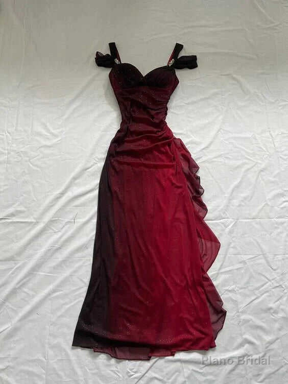 Beautiful A line Straps Ombre Red Long Chiffon Prom Dress Main image