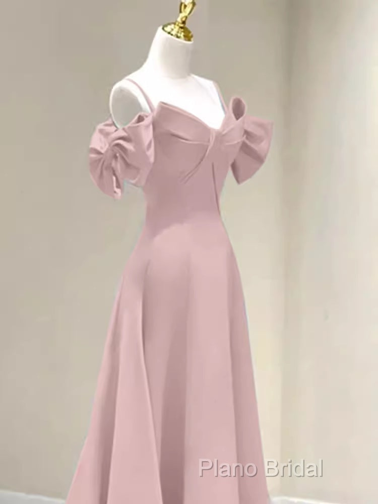 Beautiful A-Line Straps Pink Long Formal Prom Dresses