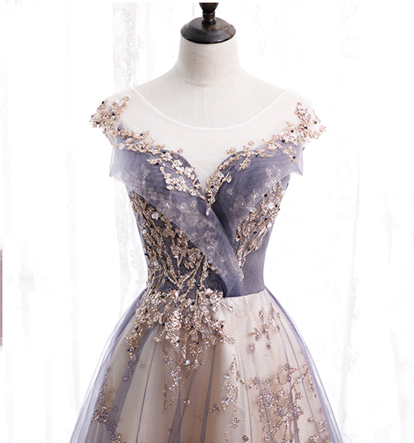 Beautiful A-Line Tulle With Lace Applique Party Dresses, Tulle Long Formal Prom Dresses Secondary image