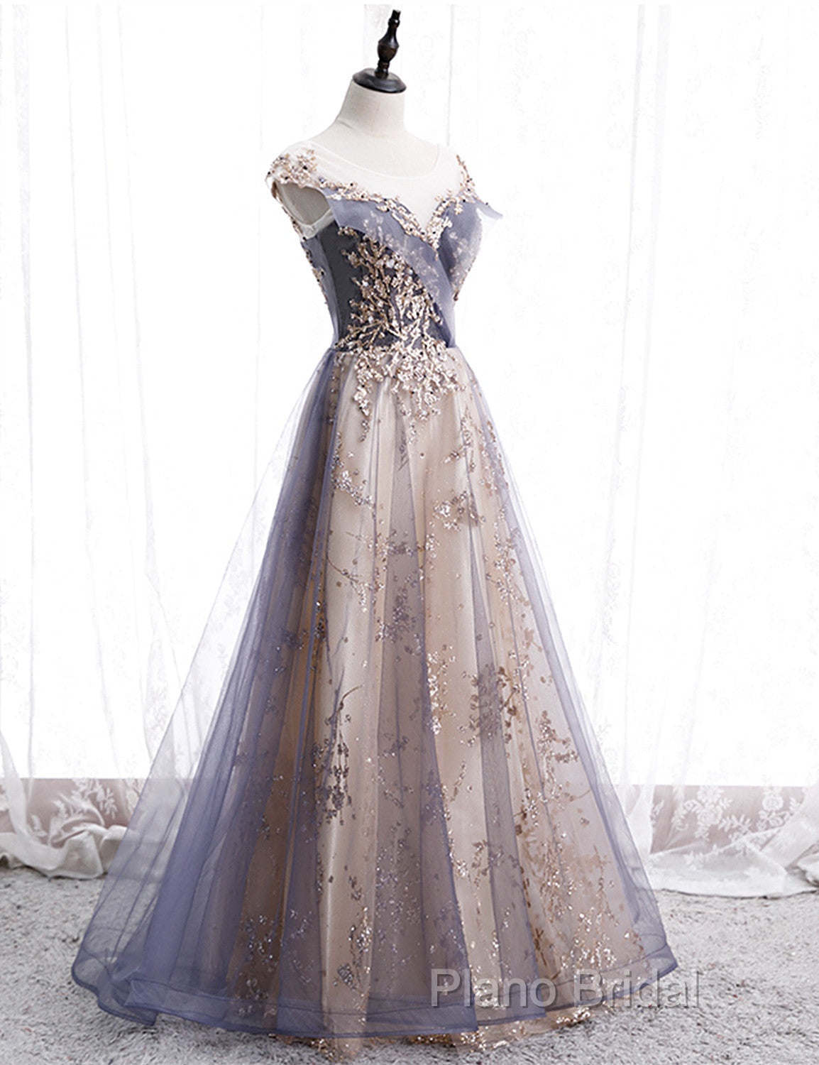 Beautiful A-Line Tulle With Lace Applique Party Dresses, Tulle Long Formal Prom Dresses