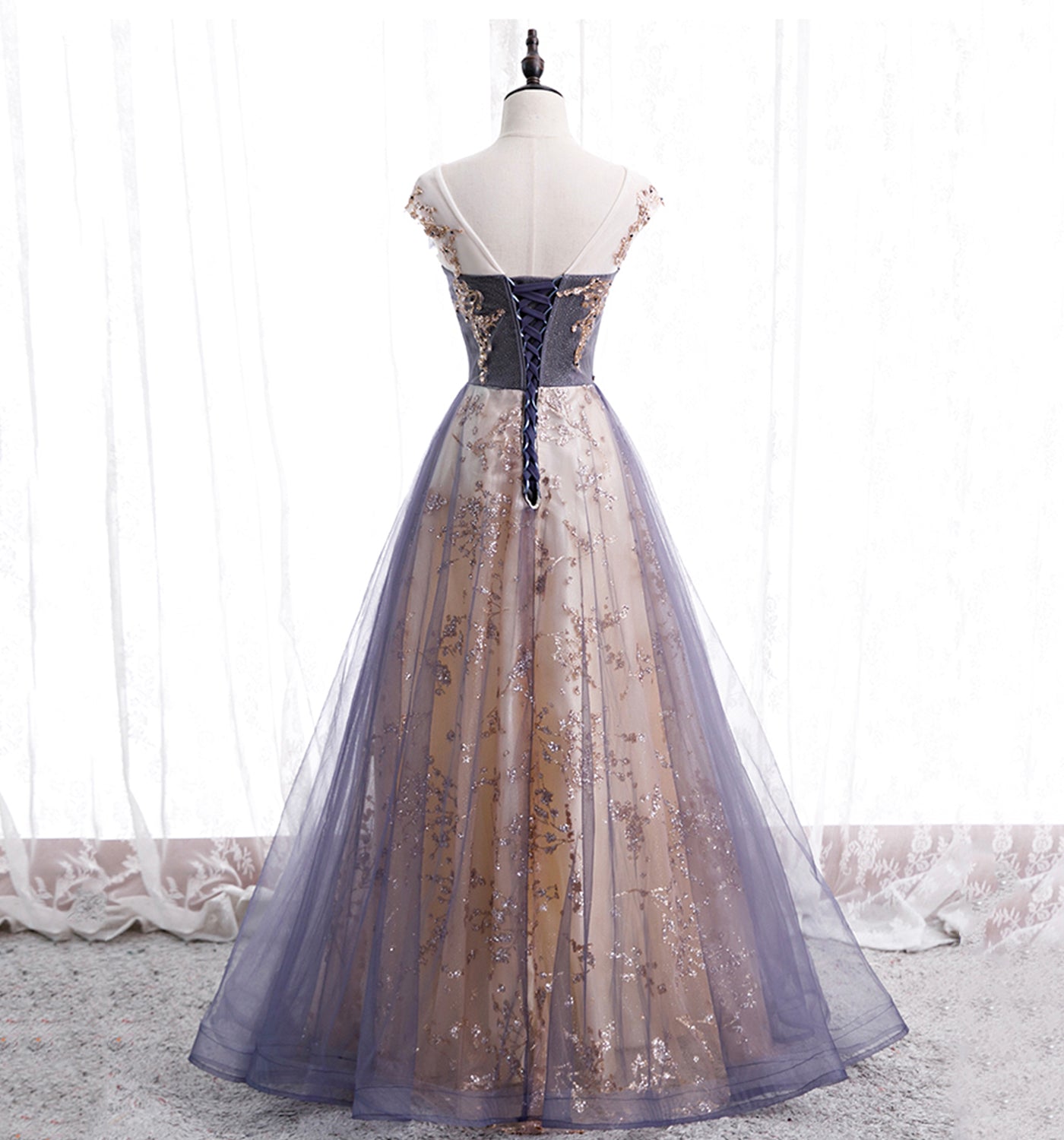 Beautiful A-Line Tulle With Lace Applique Party Dresses, Tulle Long Formal Prom Dresses