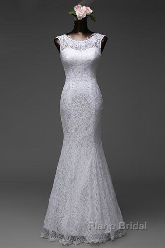 Beautiful Appliques Court Train Lace up Pure White Mermaid Wedding Dresses Secondary image