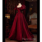 Beautiful Ball Gown Square Neckline Satin Long Red Formal Prom Dresses