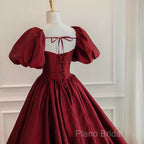 Beautiful Ball Gown Square Neckline Satin Long Red Formal Prom Dresses