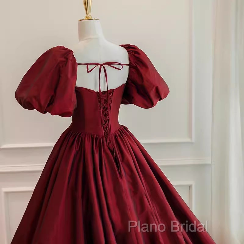 Beautiful Ball Gown Square Neckline Satin Long Red Formal Prom Dresses