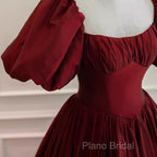 Beautiful Ball Gown Square Neckline Satin Long Red Formal Prom Dresses