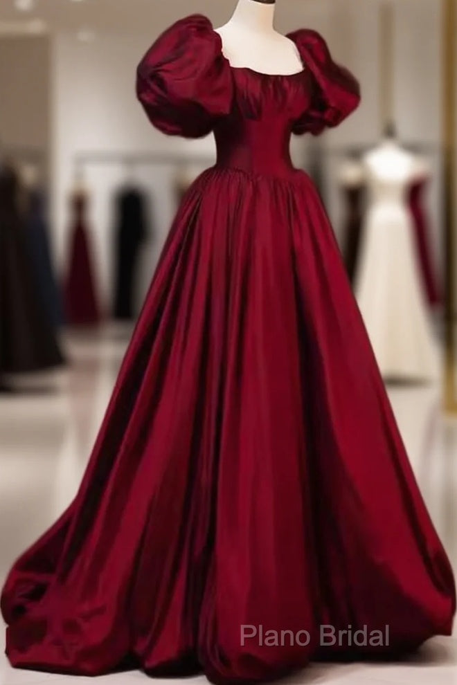 Beautiful Ball Gown Square Neckline Satin Long Red Formal Prom Dresses Main image