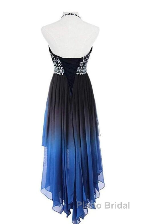 Beautiful Beaded High Low Chiffon Gradient Party Dresses, Blue Homecoming Dresses Secondary image