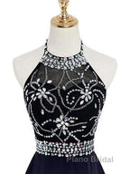 Beautiful Beaded High Low Chiffon Gradient Party Dresses, Blue Homecoming Dresses