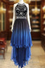 Beautiful Beaded High Low Chiffon Gradient Party Dresses, Blue Homecoming Dresses