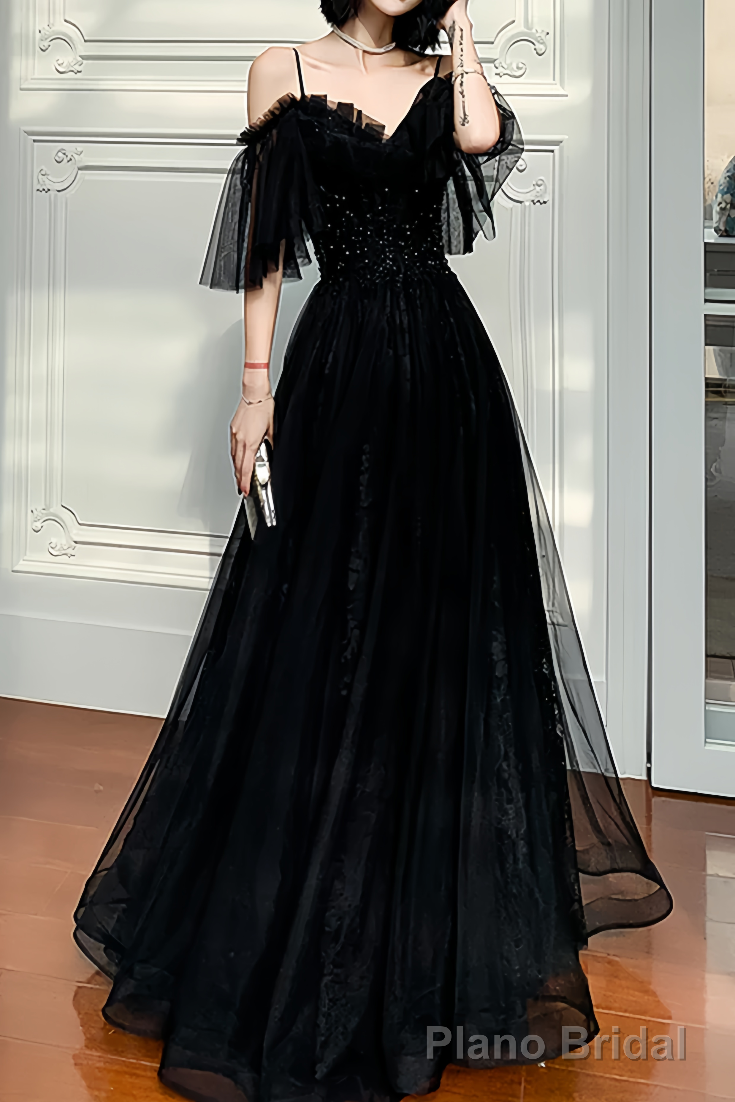 Beautiful Black Off the Shoulder Evening Dress Prom Dresses Main image
