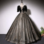 Beautiful Black Tulle Short Sleeves Long Party Dresses Black Short Sleeves Formal Prom Dresses Formal Prom Dresses shops