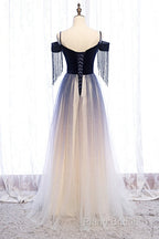 Beautiful Blue Gradient Tulle Long Party Dresses,A-Line Off Shoulder Formal Dresses