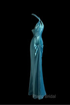 Beautiful Blue Halter Mermaid Backless Long Formal Prom Dresses Gorgeous Formal Evening Dresses