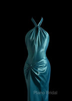 Beautiful Blue Halter Mermaid Backless Long Formal Prom Dresses Gorgeous Formal Evening Dresses