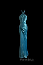 Beautiful Blue Halter Mermaid Backless Long Formal Prom Dresses Gorgeous Formal Evening Dresses