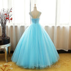 Beautiful Blue Round Long Party Dresses,Ball Gown Lace Applique Sweet 16 Dresses