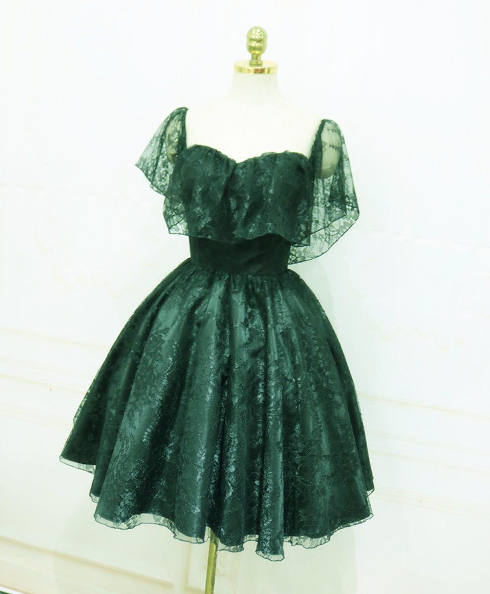 Beautiful Dark Green Lace Off Shoulder Short Party Dresses, Lace Homecoming Dresses Secondary image