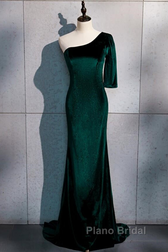 Beautiful Dark Green One Shoulder Evening Dresses, Green Mermaid Formal Dresses Secondary image