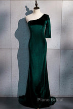 Beautiful Dark Green One Shoulder Evening Dresses, Green Mermaid Formal Dresses