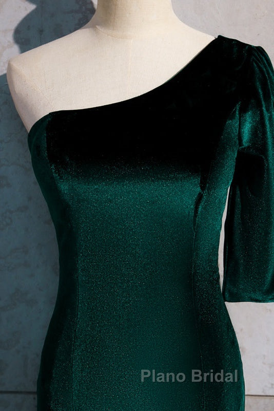 Beautiful Dark Green One Shoulder Evening Dresses, Green Mermaid Formal Dresses